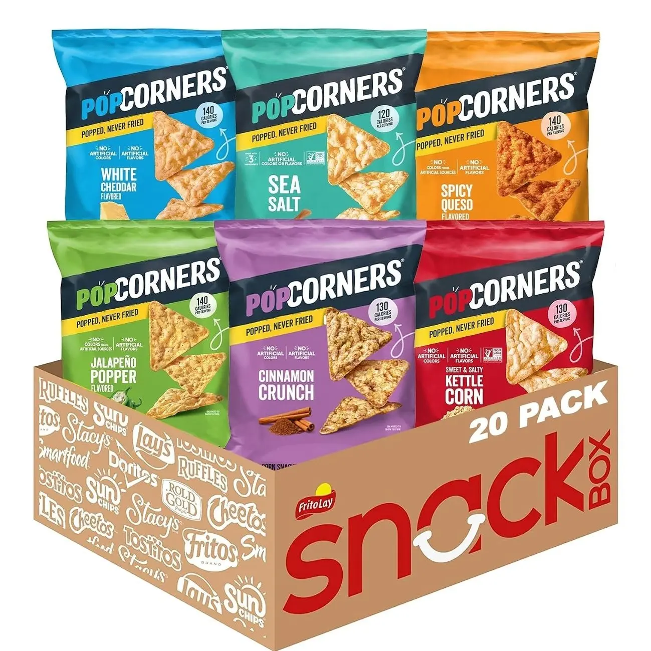 PopCorners Popped Corn Chips, 6 Flavor Variety Snack Pack, 1 oz Bags, (20 Pack), Gluten Free, No Artificial Colors, No Artificial Flavors