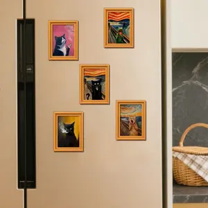 Cute Cat Refrigerator Magnets Set of 5, Funny Scream Design, Mini Wooden Frame, Strong Magnetic, Perfect for Kitchen/cabinet/office, Creative Gift