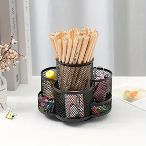 Office Desk Organizer Box Pen Holder, Desk Accessory, 360 Degree Rotating Pencil Case, Large Capacity 7 Grid Storage Container for School Home Office