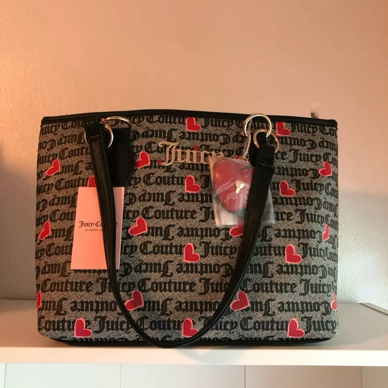 Women's I Heart Juicy Synthetic Casual Tote Bag - Black, Top Handle, Logo Print, Expandable, Market Runs, Large Capacity, Zip Top Closure