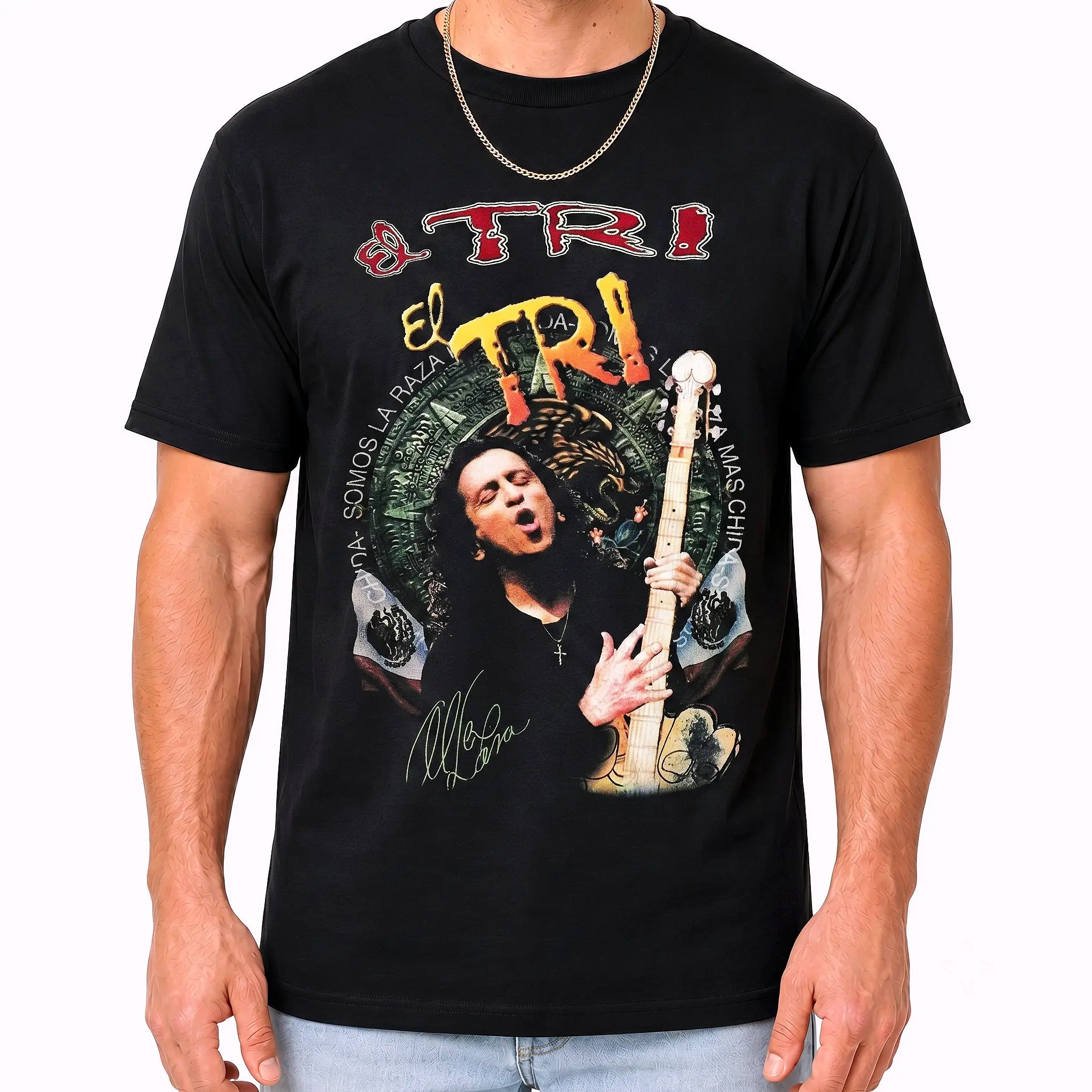 El Tri Rock Legend T-Shirt – Mexican Rock Band Guitar Photo Graphic Tee, Cotton Fabric Crew Neck, Short Sleeve Unisex Casual Streetwear Trendy Top