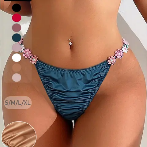 8 Pcs Women's Floral Decor Cute Underwear, Smooth and Comfortable Lingerie, Satin Sexy High-Waisted Panties, All Season Wear, Soft Comfy Knicker Panties