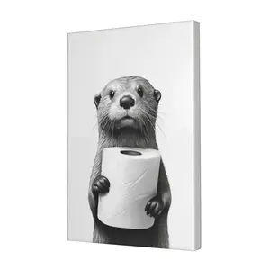 Otter & Raccoon Funny Poster Canvas Wall Art, Animals Decor, Quirky Wall Decor, Otter & Raccoon Humor Artwork for Animal Lovers, Funny Gift Idea for Home