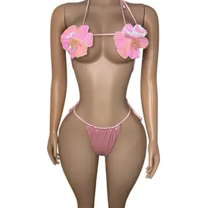 Floral Bikini Set with Pink Orchid Design for Women