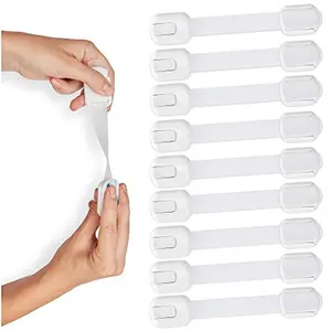 10 Pack Child Safety Strap Locks Baby Locks for Cabinets and Drawers, Toilet, Fridge & More.  Adhesive Pads. Easy Installation, No Drilling Required, White