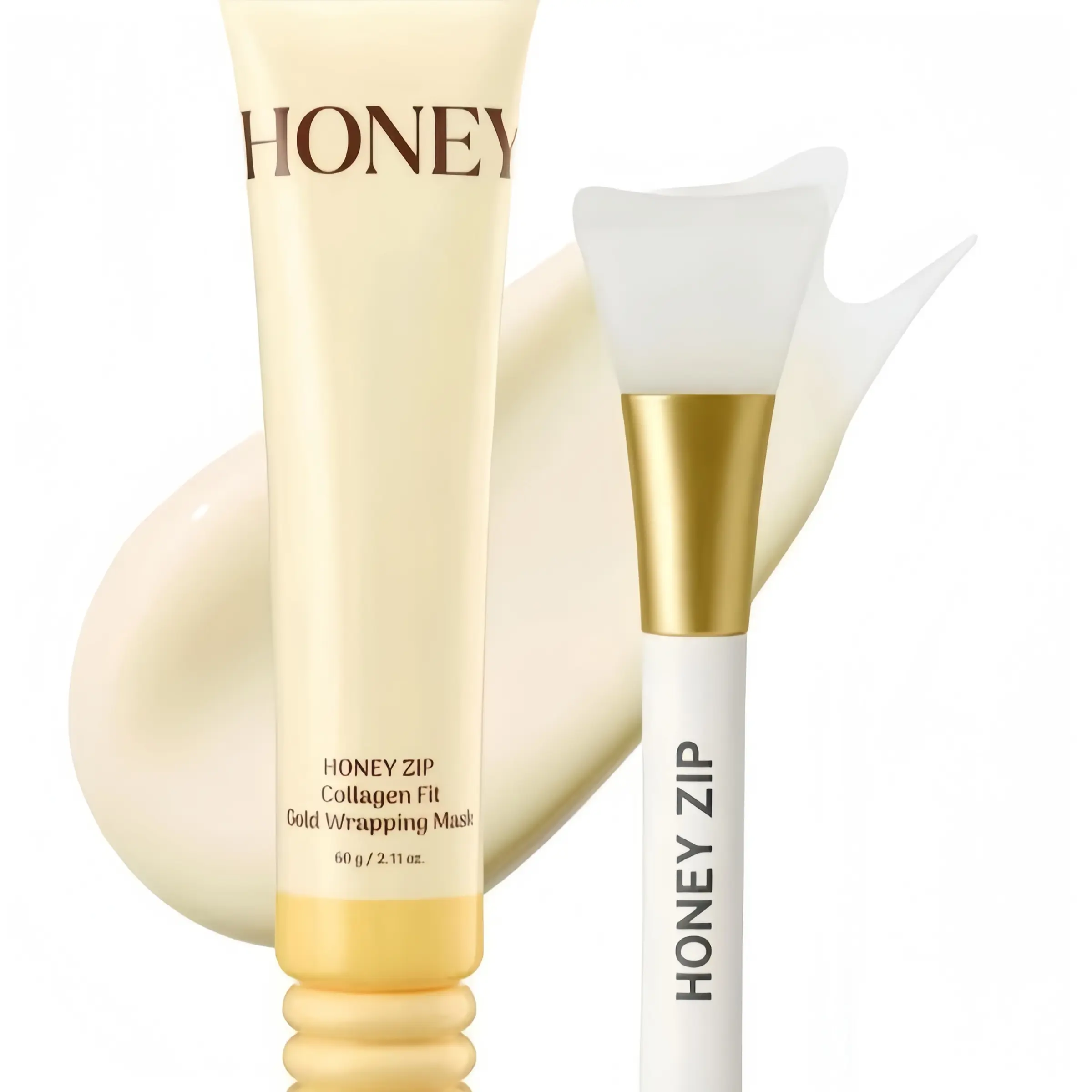 HONEY ZIP Collagen Gold Firming Peel-Off Mask withSilicone Applicator Brush -Gentle Formula forAnti-Wrinkle, Nourishing, Brightening, collagenlhydration & firming,Fine Line Reduction, Facial Contour Lifting, FaceMask Glowing Skin, Apply Evenly, Cream Pack