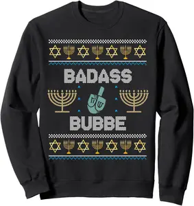 BADASS BUBBE Ugly Hanukkah Sweater Chanukkah Jewish Hannukah Sweatshirt