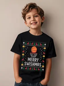 Boys & Girls Retro 80s Neon Glow Basketball Graphic T-Shirt - Short Sleeve Casual Tee with Fire-Themed Basketball Design, Round Neck, All-Season Comfort, Birthday Party Outfit & Casual Attire for Kids (Ideal Gift for Sports Fans) - Vibrant Geometric