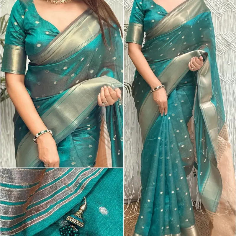 Elegant Comfy Fabric Tissue Silk Saree with unstitched blouse piece