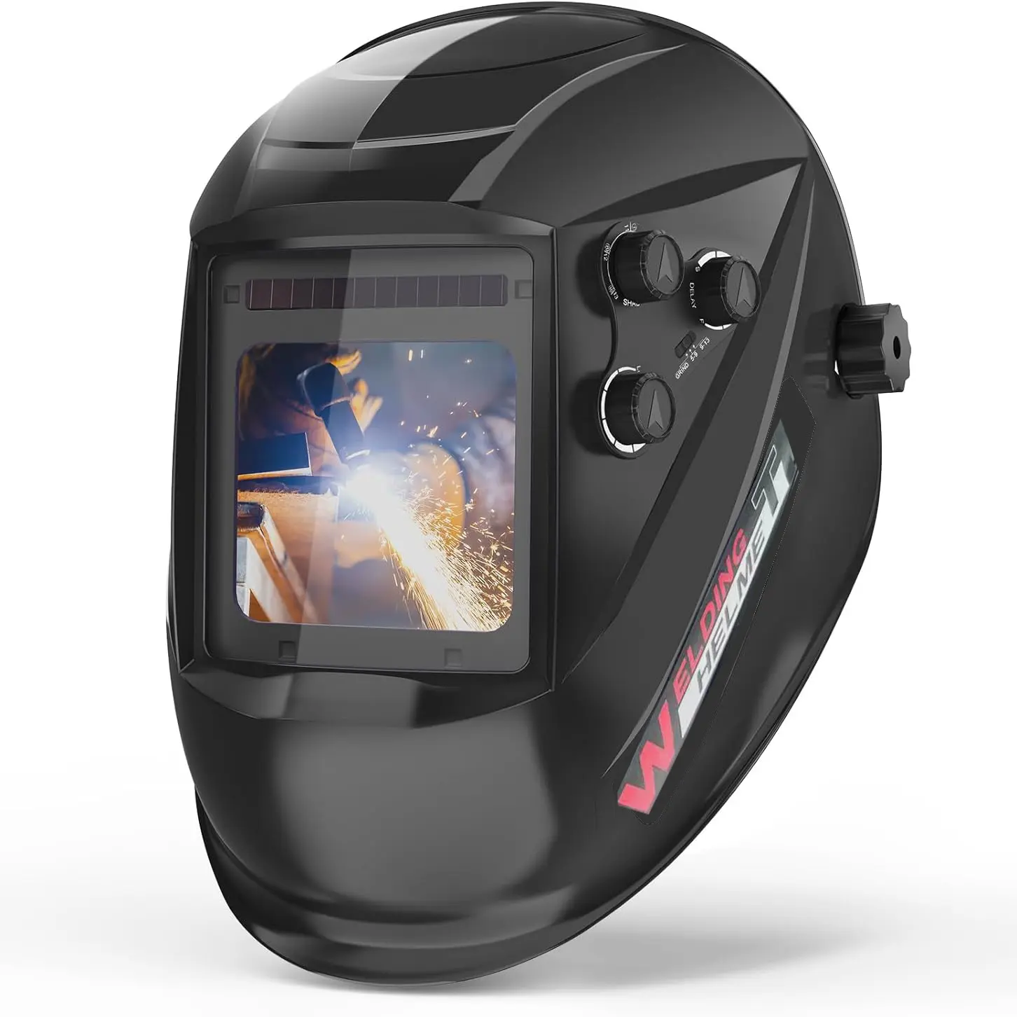 Large View True Color Solar Auto-Darkening Welding Helmet, 4 Adc Sensors, Wide Shade 4/5-9/9-13, for Tig Mig Arc Grinding Plasma, Welding Accessories