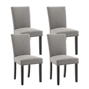 Light Grey Upholstered Dining Chairs Set of 4, Fabric Parsons Dining Room Chair with Nailhead Trim and Sturdy Wood Legs, Modern Fabric Accent Chair Kitchen Chairs for Dining Room/Kitchen/Restaurant