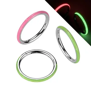 Hinged Segment Hoop Ring Implant Grade Titanium With Outward Facing Glow In The Dark Line 16 Gauge Ear Nose Lip and more