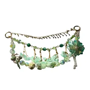 Handmade Green Beaded Bag Chain – Floral Purse Charm Crystal Beads – Unique Handbag Accessory, Fashion Bag Decoration Gift