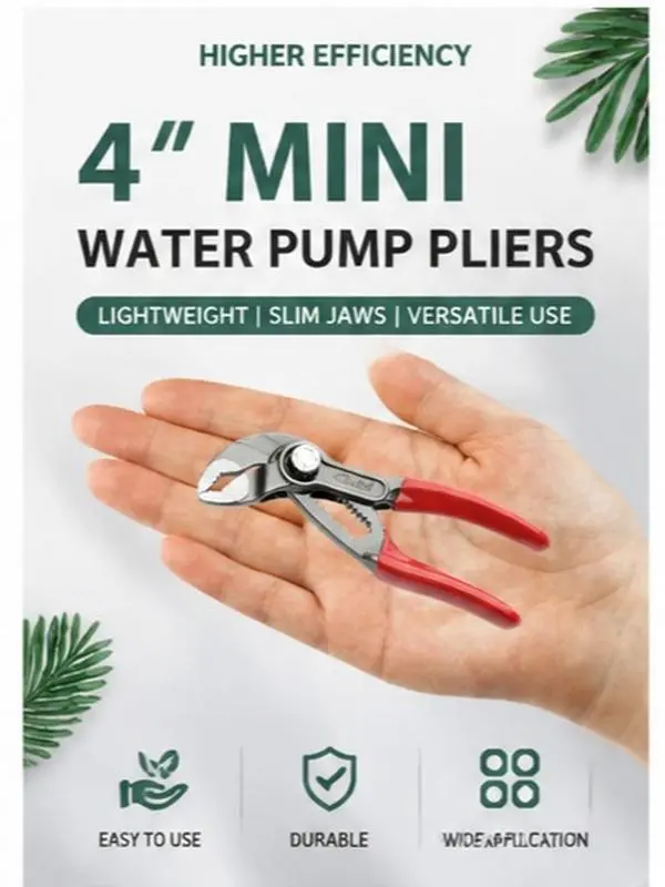4-Inch Groove Joint Pliers, Mini Water Pump Pliers, Fast Adjustable Tongue and Groove Pliers with 13-Position Push-Lock, V-Jaw for Multi-Surface Grip, Ideal for Tight Spaces and Versatile Use