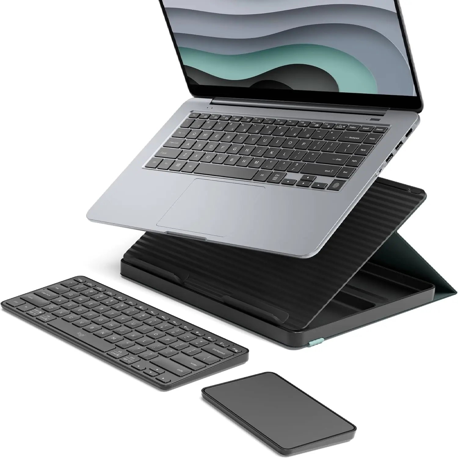 Logitech Casa Pop-Up Desk with Laptop Stand, Wireless Keyboard & Touchpad, Bluetooth, USB C Charging, for Laptop/MacBook (10” to 17”),Windows, macOS, ChromeOS - Classic Chic, Green/Black Green / Black