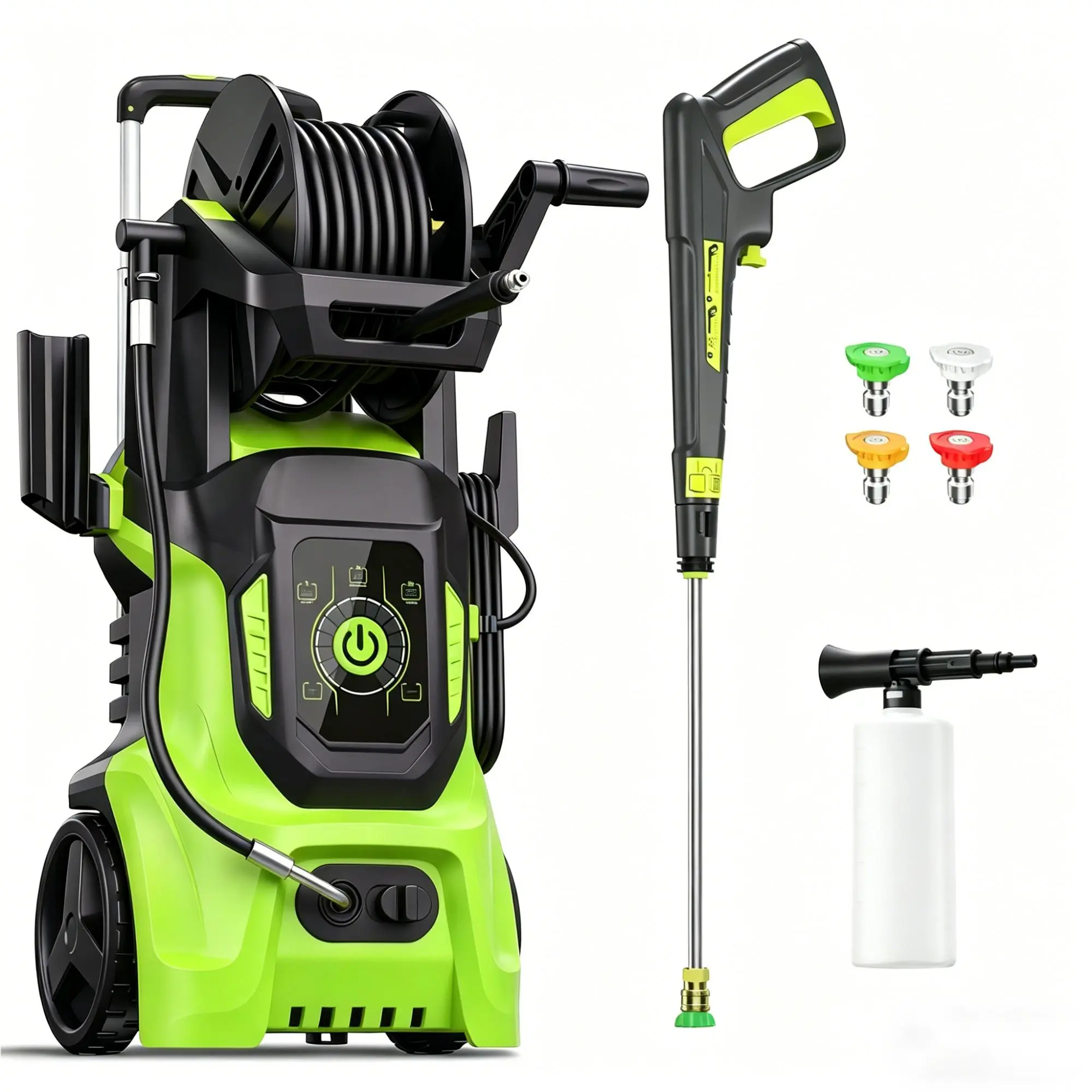 4500 PSI MAX Electric Pressure Washer  Power Washer 3.8GPM with 20ft Extension Hose Reel, Pressure Adjustable, with Adj-15-Level Touch Screen,4 Quick Connect Nozzles And Foam Cannon for car wash, garden,driveway,home,fence,boat,shed,house exterior
