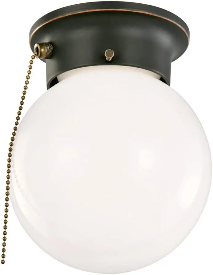 Millbri Globe Lamp 6-in Diameter Single Unit Ceiling Lighting - Oil Rubbed Bronze Steel, Opal Glass, Pull Chain, Incandescent Compatible Decorative Light for Traditional Home Decor, Bedroom, Dining Room, Decorative Lights, Warm Glow