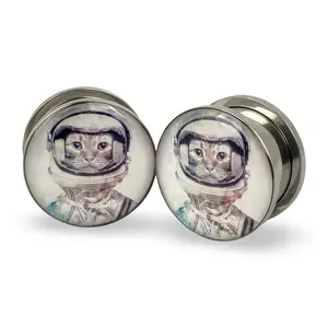 Cat Astronaut Picture Plugs gauges pair body jewelry