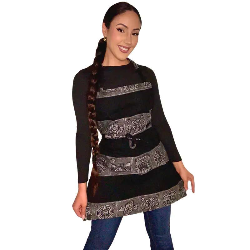 Mi Agenda Men's Apron Handmade in Mexico Mesoamerican Pattern Kitchen Apron Two Pockets