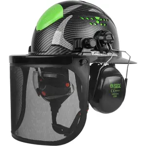 4 in 1 Forestry Chainsaw Helmet with Face Shield, Built-in Visor and Ear Muffs, Full Brim Hard Hat Safety Headgear, Adjustable Ventilated Construction Work Helmet for Arborist Logging Men Women