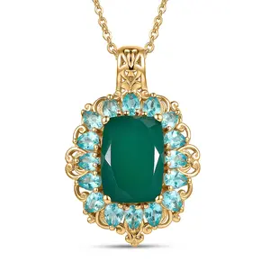 Verde Onyx and Apatite 9.10 ctw Petal Bloom Pendant in 18K Yellow Gold Plated with ION Plated Yellow Gold Stainless Steel Necklace 20 Inches
