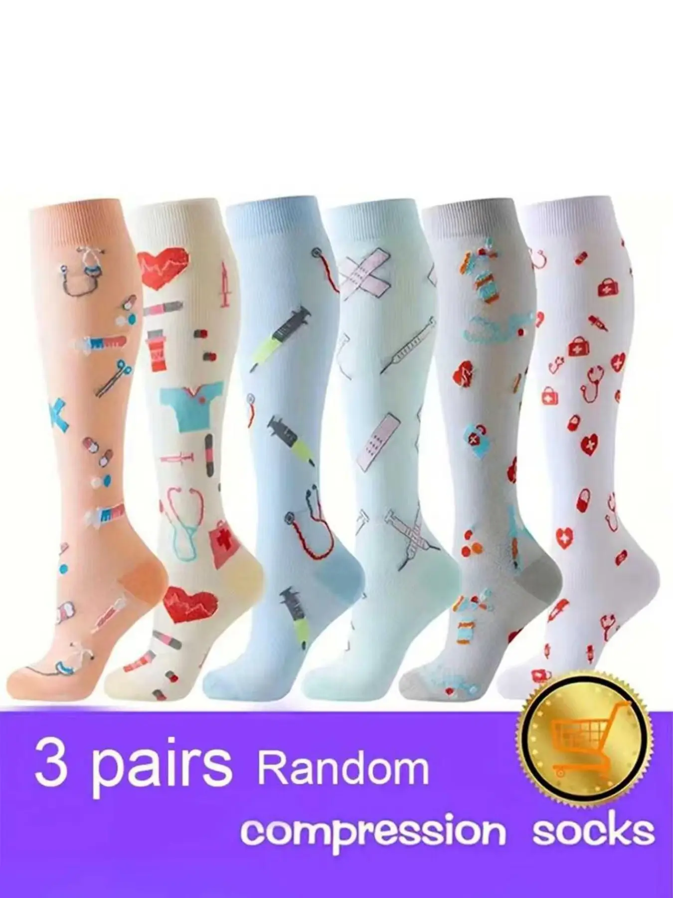 1/3/6 Pairs Sporty Long Calf Yoga Colorful Compression Socks, Pilates Socks Cute, Comfortable Nurse Socks for Active Lifestyle, Ideal for Exercise & Daily Wear