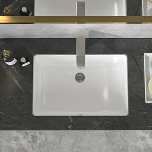 Sarlai 20 x 14 Inch Undermount Ceramic Bathroom Sink Rectangle Bathroom Vanity Sink White Ceramic Vessel Sink with Overflow Hole tiktokshopspringglowup
