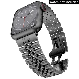 Stainless Steel Watch Band with Butterfly Folding Clasp (Band Only), Replacement Watch Band for Apple Watch 9 8 7 6 5 4 3 2 1, Watch Band with Tool