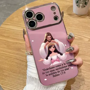 Glossy 6D Plating Phone Case Spanish Salmo 17 8 For iPhone 17Pro Max Air 16 15Plus 14 13 12 11 XR XS cases Full Camera Lens Protection Luxury Golden Edge Casing Aesthetic Faith Based Gift For Latina.NN121
