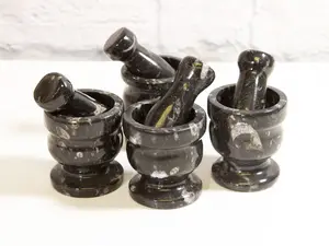 Black Orthoceras Mortar and Pestle Mini – Natural Stone Herb & Spice Grinder | Small Kitchen Tool & Decorative Set (3”) Utensils Compact Grinding