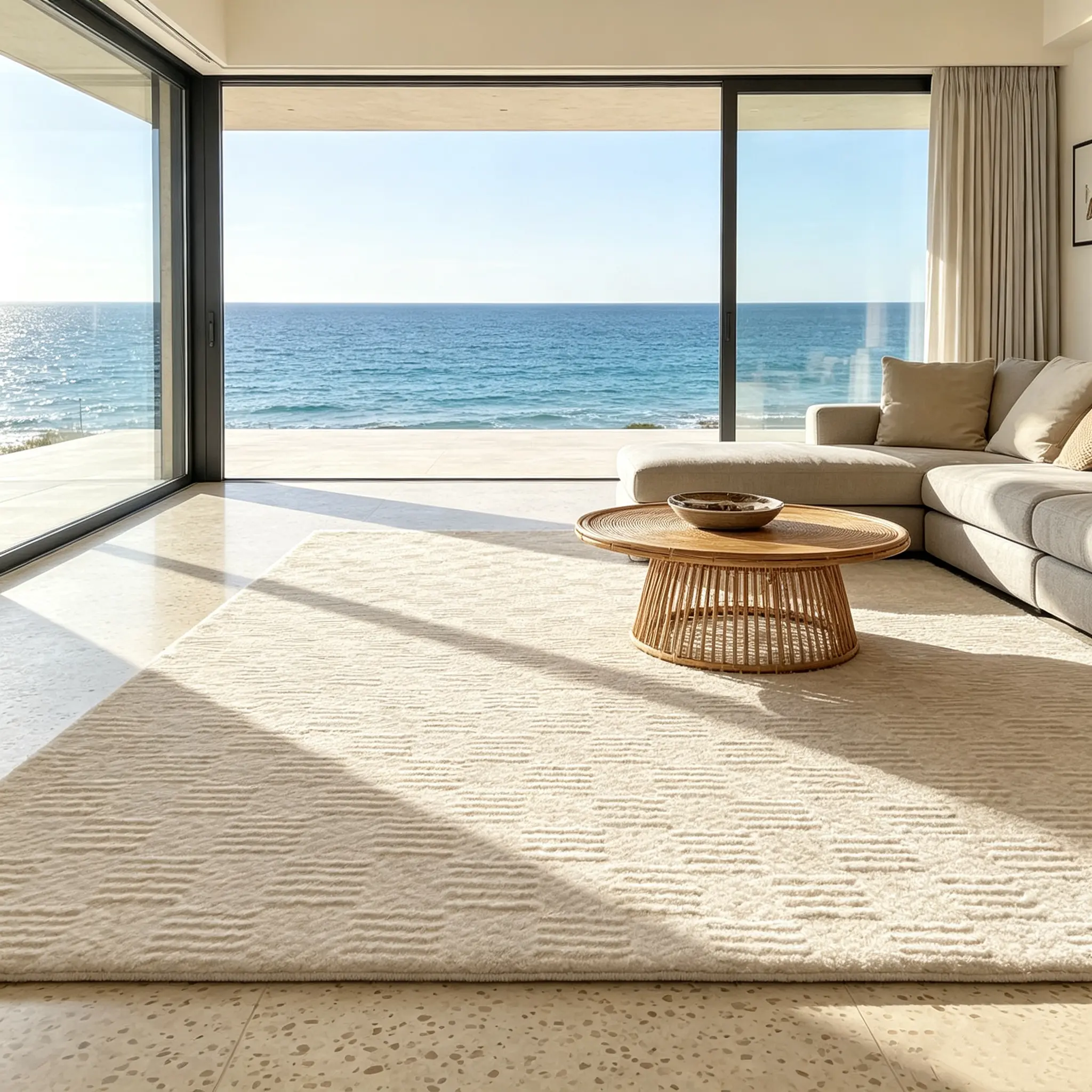 Cream Textured Indoor Area Rug Soft Striped Weave Floor Carpet for Modern Living Room Decor