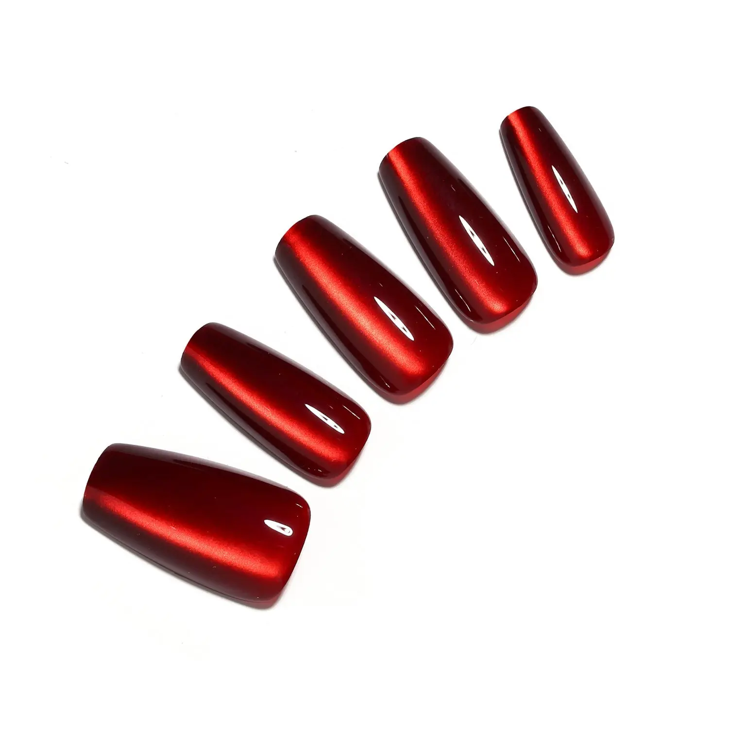 Flame Game – Metallic Red Coffin Press On Nails