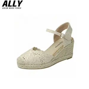 ALLY Boho Sandals for Women Lace Espadrille Wedge – Comfortable Closed Toe Wedges with Adjustable Ankle Strap, Perfect for Beach, Brunch & Summer Vacation