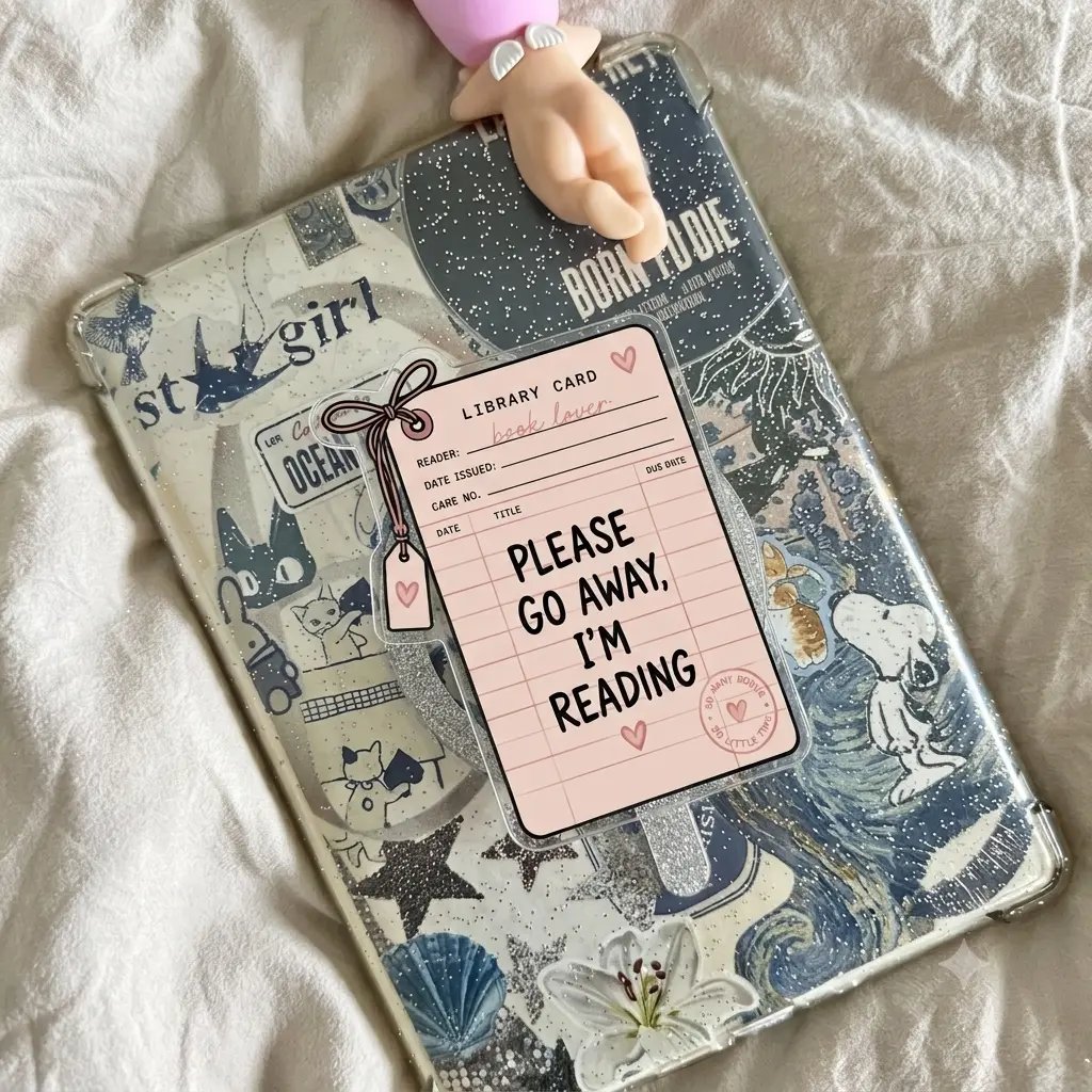 Pink Library Card Phone Grip, Cute Book Lover Acrylic Phone Holder, Reading Quote Phone Stand, Coquette Bookish Gift for Readers and Students