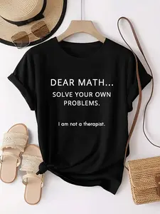 Math Problems, Solve Them Yourself, I'm Not a Therapist.Women's Comfortable Top with Personality Pattern Print, Casual Daily Round Neck Short Sleeve Fashion Sports Hot T-shirt
