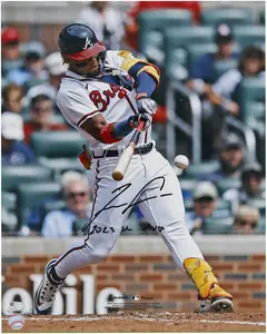 Ronald Acua Jr. Atlanta Braves Autographed 16" x 20" White Hitting Photograph with "2023 NL MVP" Inscription - Fanatics Authentic Certified
