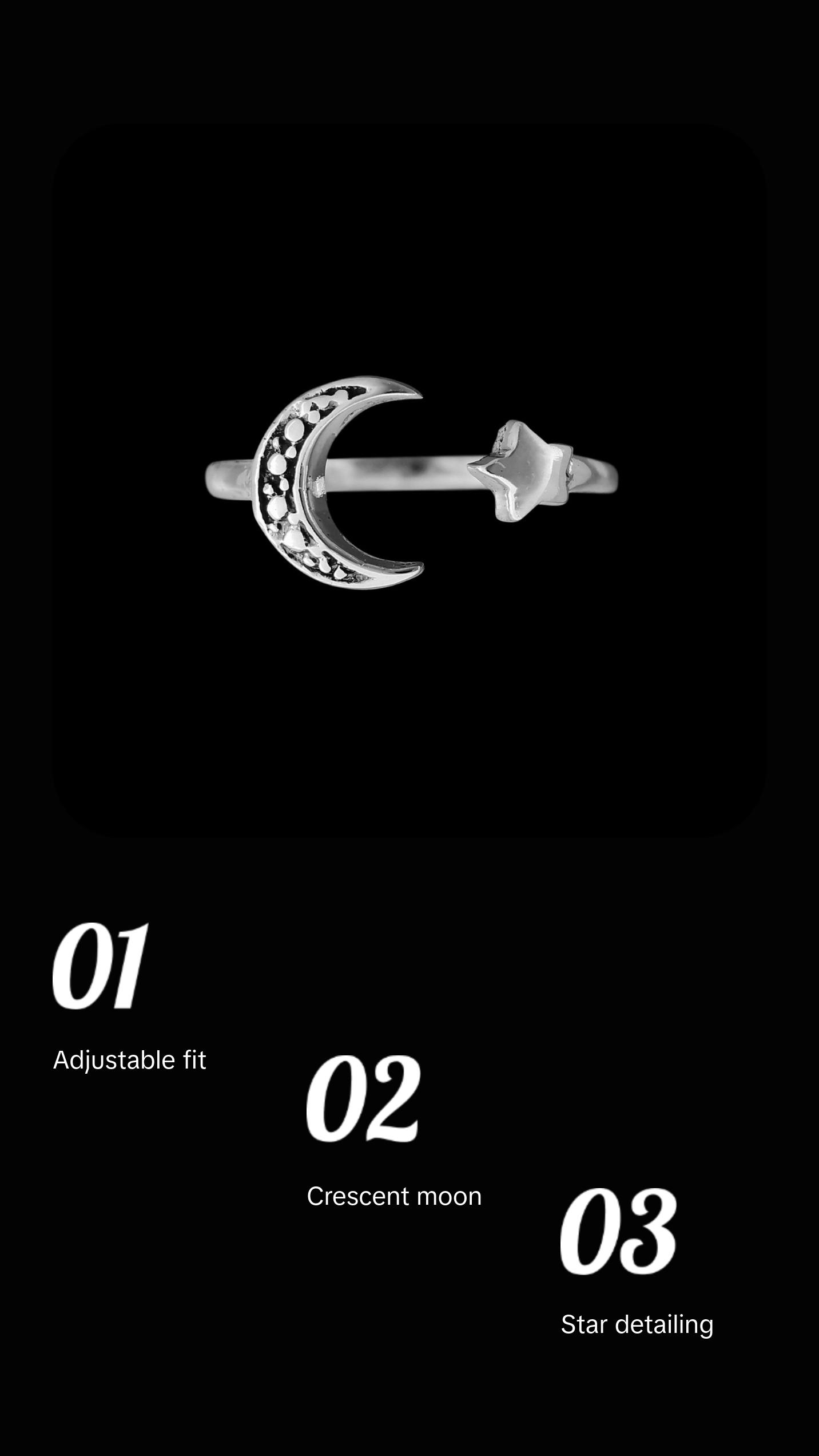 925 Sterling Silver Crescent Moon and Star Adjustable Toe Ring