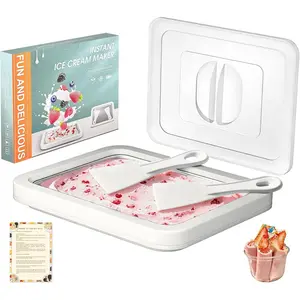 Rolled Ice Cream Maker Kit with Lid, 2 Spatulas & Recipe Guide - Instant Freeze Tray for Homemade Roller Ice Cream, Fun Family Activities (White)