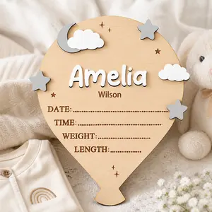 Personalized Wooden Birth Announcement Sign Custom Name Baby Stats Plaque Moon Cloud Nursery Decor Newborn Keepsake Gift Baby Shower Gift Room Decor Gift For New Mom Gift For Family Nursery Wall Decor Birth Details Board