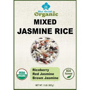 Organic Mixed Rice - 3 Kinds of Thai Rice Medley: Brown Jasmine, Black Jasmine Riceberry, and Red Jasmine - Natural High Fiber Gluten Free Superfood 2 LB