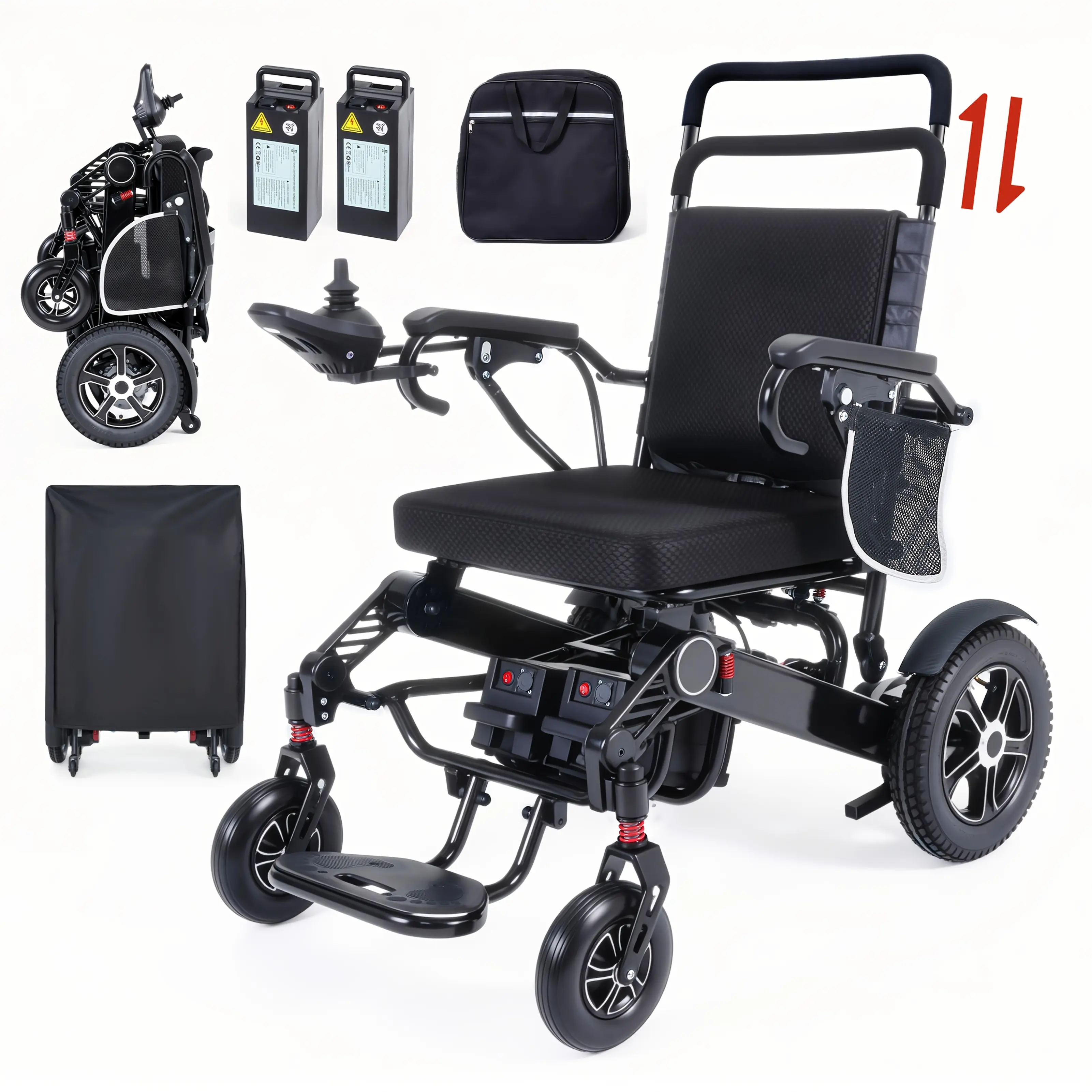 440 Lb 22-inch Wide Seat Electric Wheelchair, 700W High-power Motor Electric Wheelchair, Foldable All-terrain, 30-mile Range, 24AH Dual Batteries (12AH+12AH), with Dust Cover And Backpack