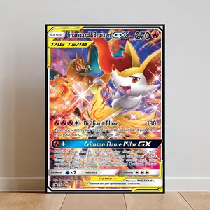 Pokemon Charizard & Braixen Cartoon Card Poster ,Pokemon Poster, Anime Canvas Sticky Wall Art Printing Waterproof Home Living Bed Room Bar Aesthetic Decor