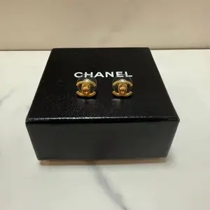 Pre-owned Chanel Antique Style Gold Brass Logo Stud Earrings 1108GIA0098