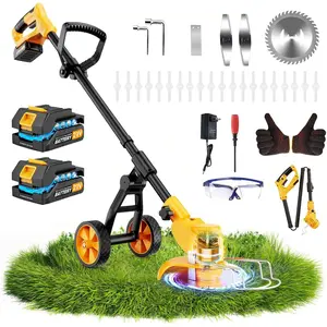Electric Weed Wacker Cordless with Wheels,Electric Weed Eater   4000mAh,4 in 1 Grass Trimmer/Brush /Grass Edger/Lawn Mower,No String Trimmer with , 2  (Black Yellow)