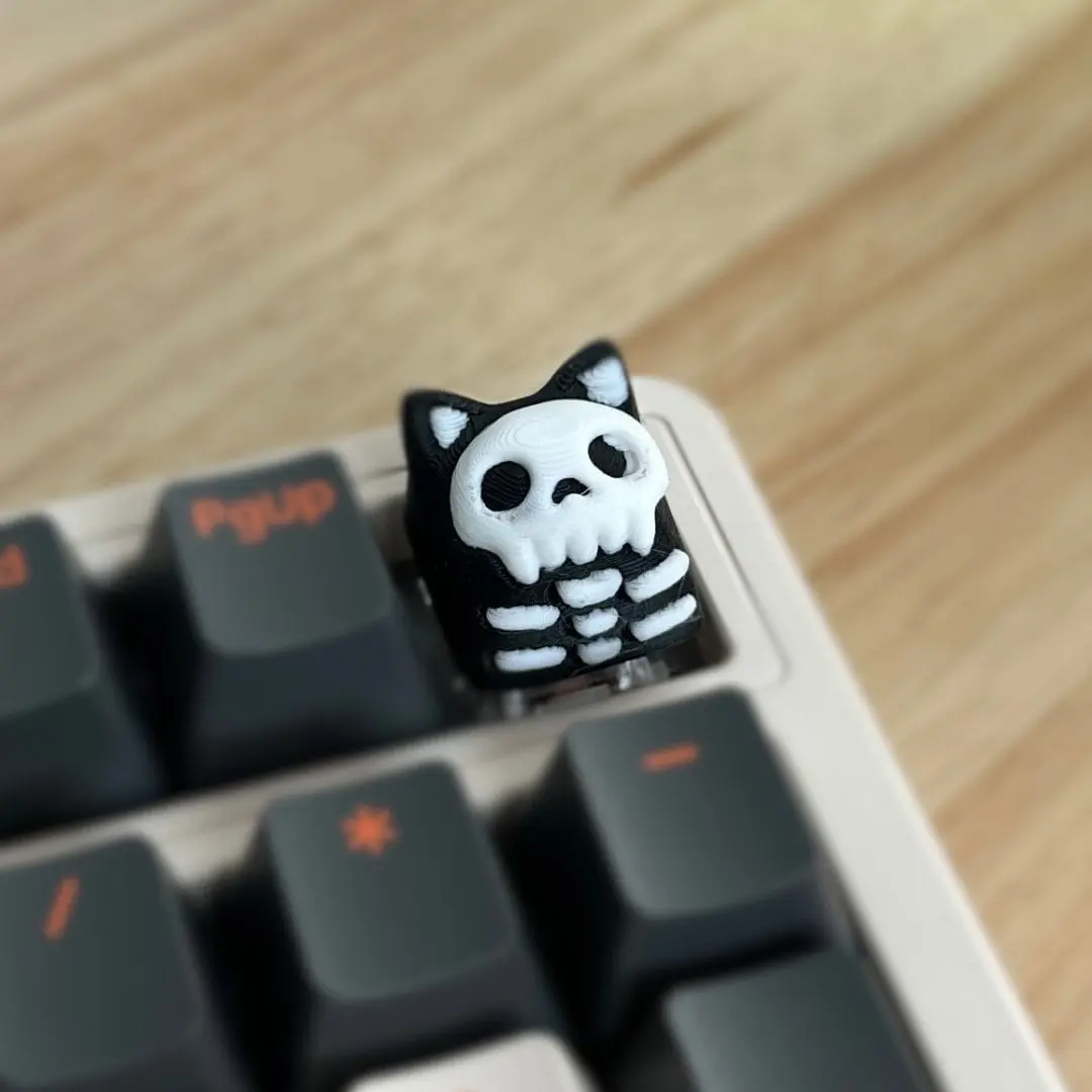 3D Printed Skull Cat Keycaps for Fidget Keyboards, Cherry MX Compatible with Standard Plus Sign Mount (Plus Mount, Standard+Stem)