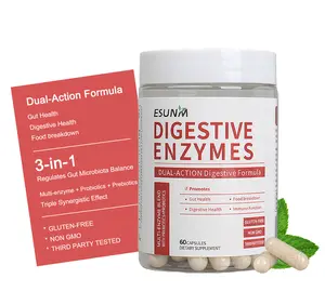 ESUNM Dual-Action Formula Digestive Enzymes - Gut Health, Nutrient Absorption & Digestive Support - Gluten-Free Non-GMO - 60ct