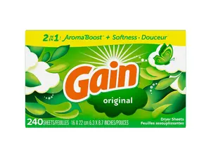 Gain Dryer Sheets, Original Scent Laundry Fabric Softener Sheets with 2-in-1 Aromaboost Plus Softness, 240 Count, Fabric Softener Sheets, Laundry Sheets