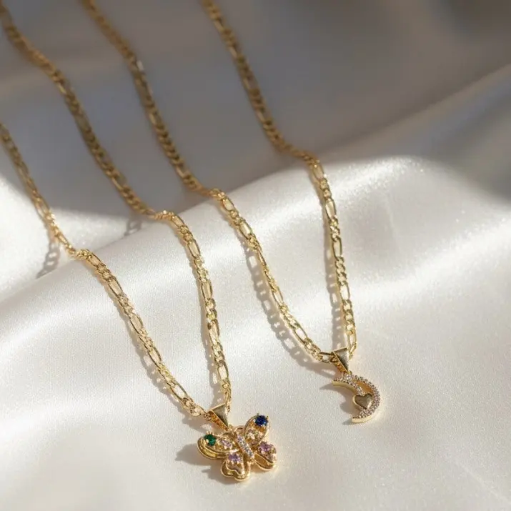 Butterfly Necklace, Half moon with heart necklace