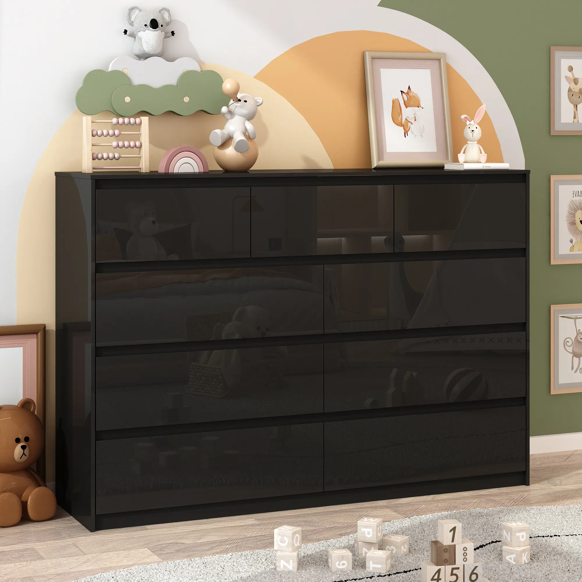 9 Drawers Dresser for Bedroom, 59" Wide 41" Tall High Gloss Dresser , Modern  Large Wood Chest of Drawer Handle Free, Living Room, Entryway, Hallway,  Black/White - TikTok Shop