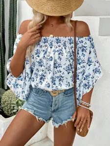 Floral Off Shoulder Blouse for Women Boho Flowy Summer Vacation Outfit Chic Printed Fashion Top